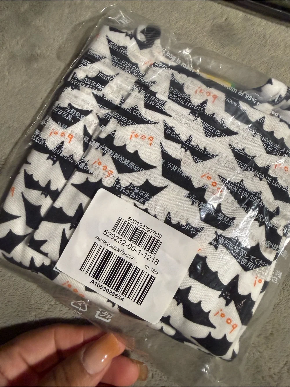 GAP Black and White Bat Print Kids Pajama Set with Orange 'boo' Accents